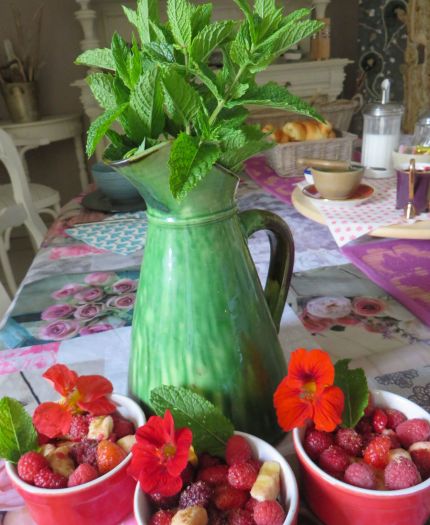 un petit-déjeuner avec les fruits du jardin